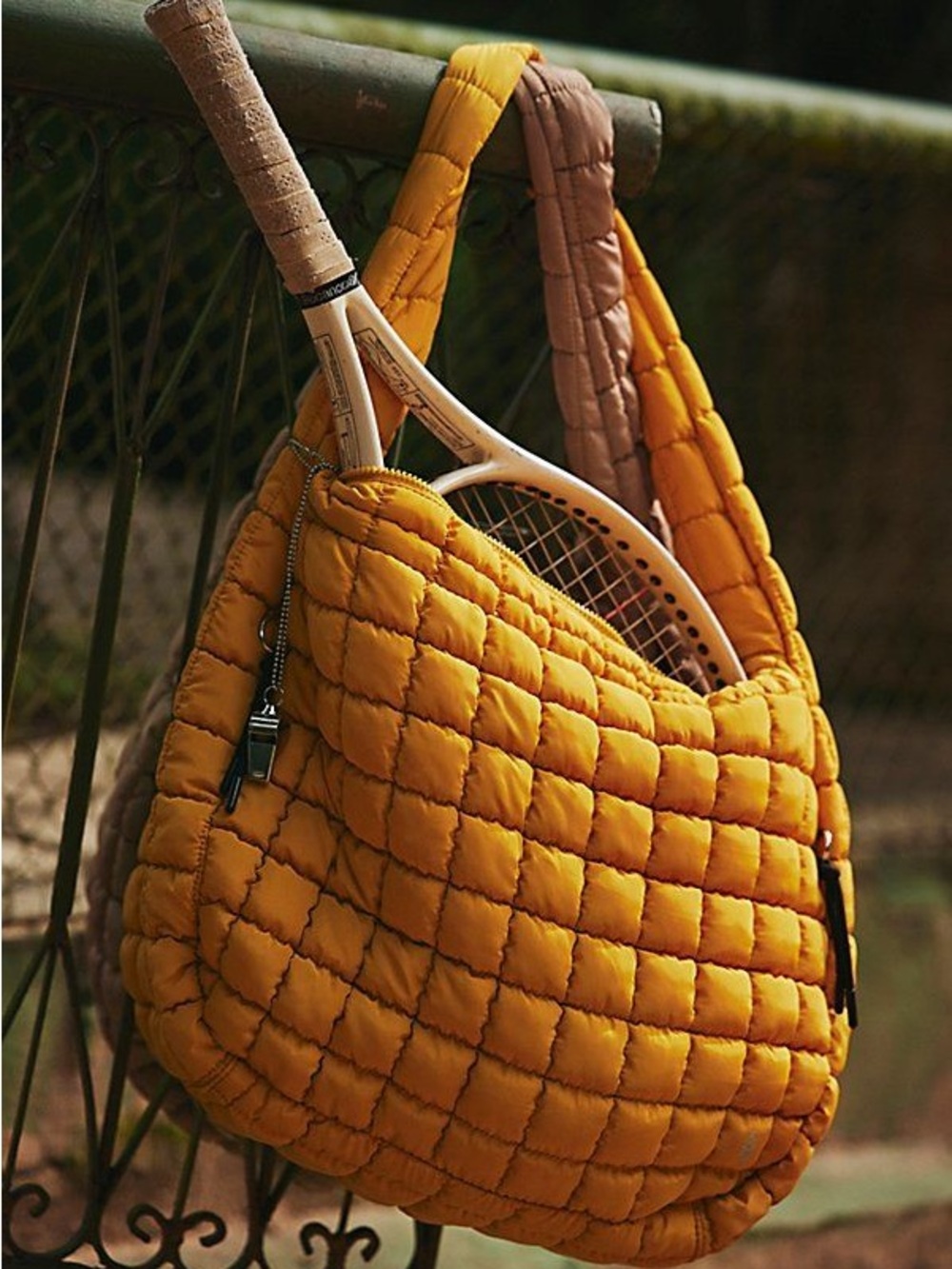 Quilted Puffer Shoulder Bag in Mustard Yellow